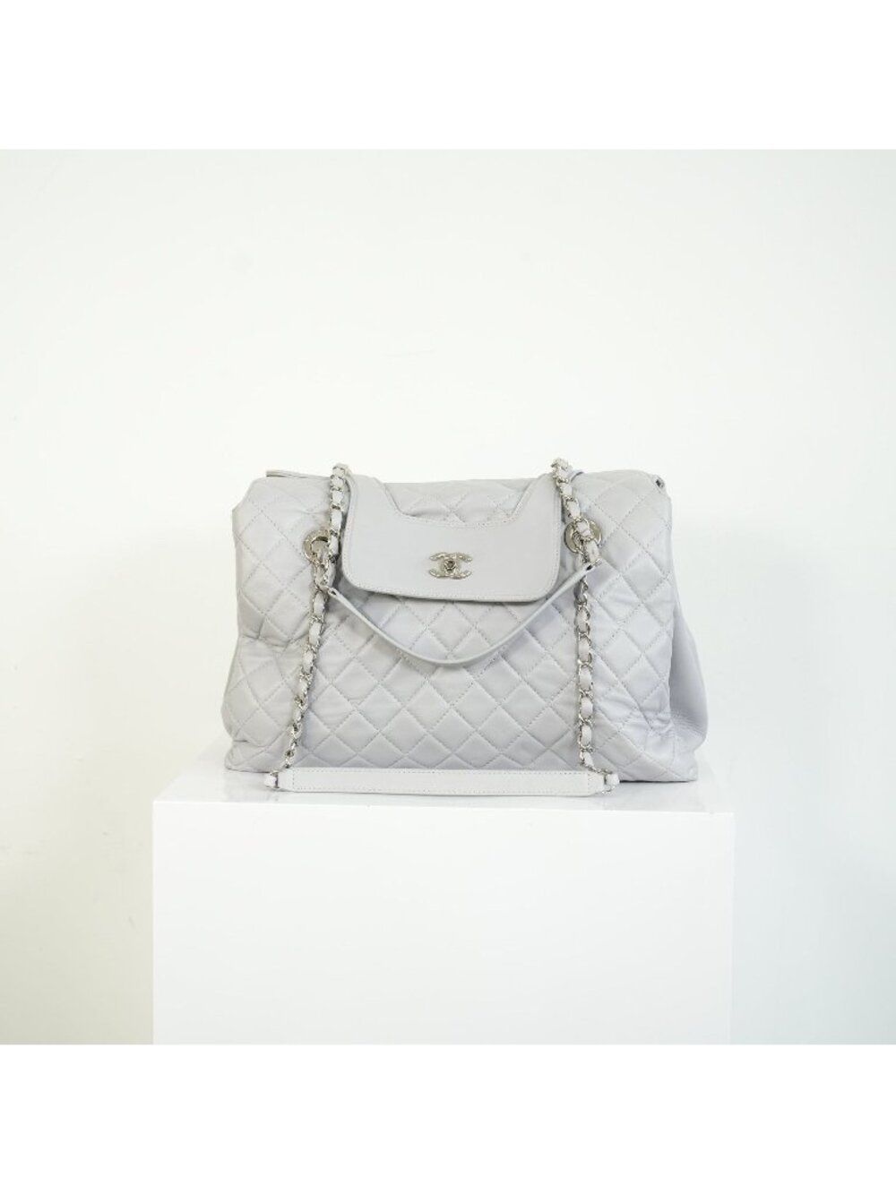 Chanel Grey Quilted Leather Flap Tote Bag Silver Hardware